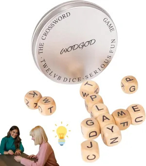 The Crossword Game,Classical Game with 12 Dice Letters, Wooden Letter Tiles Dice Games for Camping,Travel Playing with Case White Elephant Gift Adults