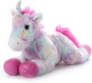 The Petting Zoo 13" Pastel Tie Dye Rainbow Unicorn with Silver Sparkly Horn