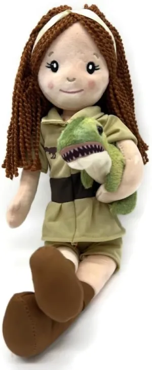 The Petting Zoo, Paleontologist Plush Doll with T-Rex Stuffed Animal, Gifts for Girls, Soft Doll with Dinosaur Plush Toy, 16 inch (Red Hair)