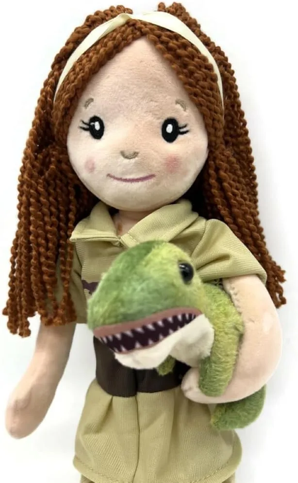 The Petting Zoo, Paleontologist Plush Doll with T-Rex Stuffed Animal, Gifts for Girls, Soft Doll with Dinosaur Plush Toy, 16 inch (Red Hair)