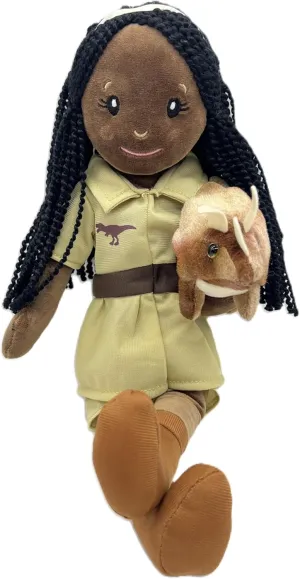 The Petting Zoo, Paleontologist Plush Doll with Triceratops Stuffed Animal, Gifts for Girls, Soft Doll with Dinosaur Plush Toy, 16 inch (African American)