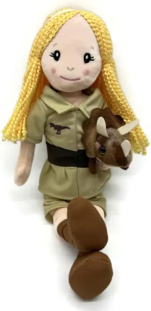 The Petting Zoo, Paleontologist Plush Doll with Triceratops Stuffed Animal, Gifts for Girls, Soft Doll with Dinosaur Plush Toy, 16 inch (Blonde)