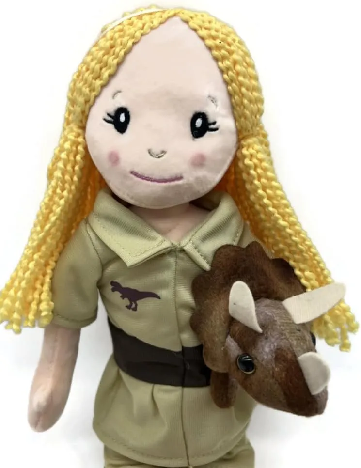The Petting Zoo, Paleontologist Plush Doll with Triceratops Stuffed Animal, Gifts for Girls, Soft Doll with Dinosaur Plush Toy, 16 inch (Blonde)