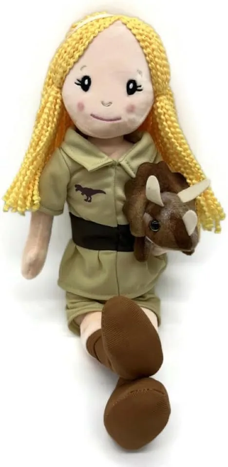 The Petting Zoo, Paleontologist Plush Doll with Triceratops Stuffed Animal, Gifts for Girls, Soft Doll with Dinosaur Plush Toy, 16 inch (Blonde)