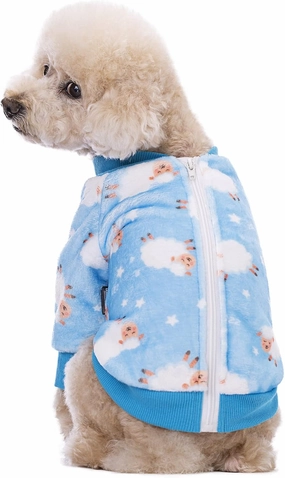 Thick Small Dog Clothes,Flannel Puppy Dog Hoodie,Lovely Blue Sheep Print Pet Dog Sweatshirt Doggie Outfits Cat Apparel (L，Blue), Blue Sheep Flannel