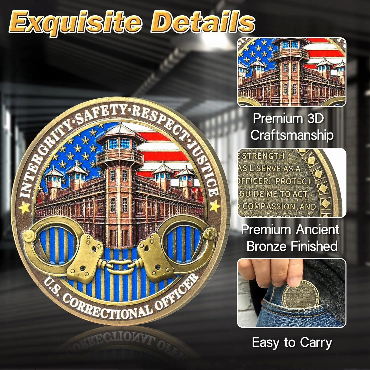 Thin Gray Line Coin - U.S. Correctional Officer Challenge Coins Honor Correctional Officers Gray Prison Police Coin Law Enforcement Coins Appreciation Commemorative Gifts (10 PCS)