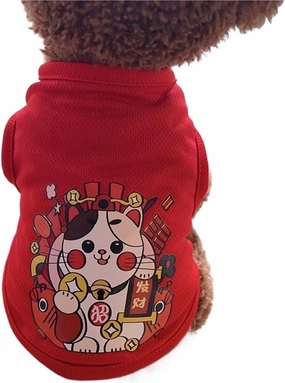 Thin pet Vest, Festive and prosperous Dog Clothes, cat feet Warm Dog Clothes(Fortune Vest,M)