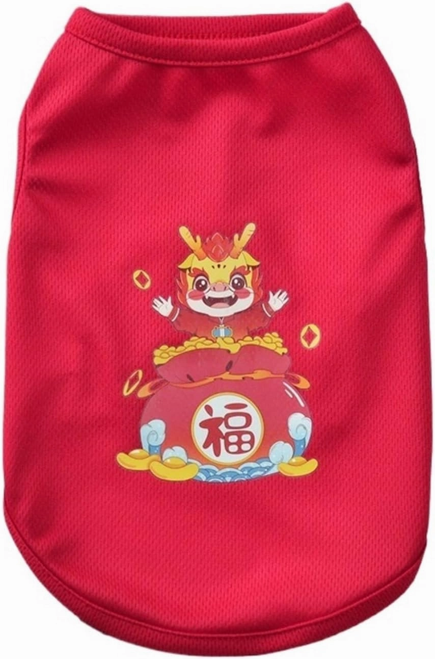 Thin pet Vest, Festive and prosperous Dog Clothes, cat feet Warm Dog Clothes(Fortune Vest,M)