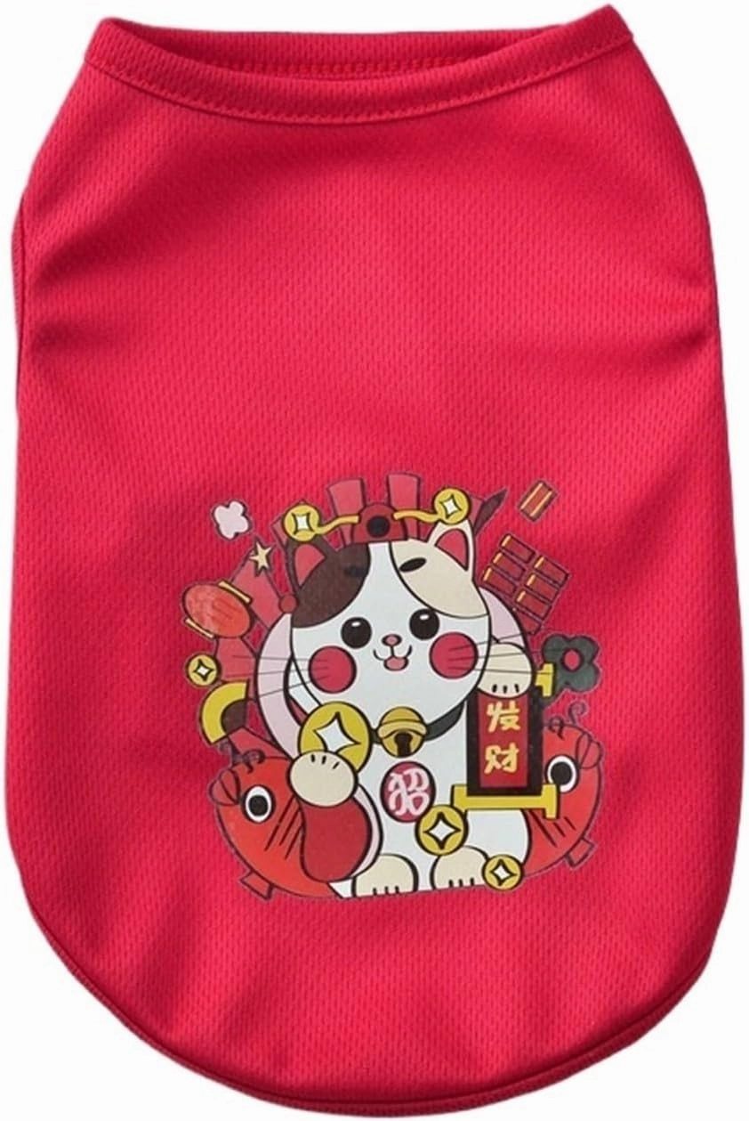 Thin pet Vest, Festive and prosperous Dog Clothes, cat feet Warm Dog Clothes(Fortune Vest,M)