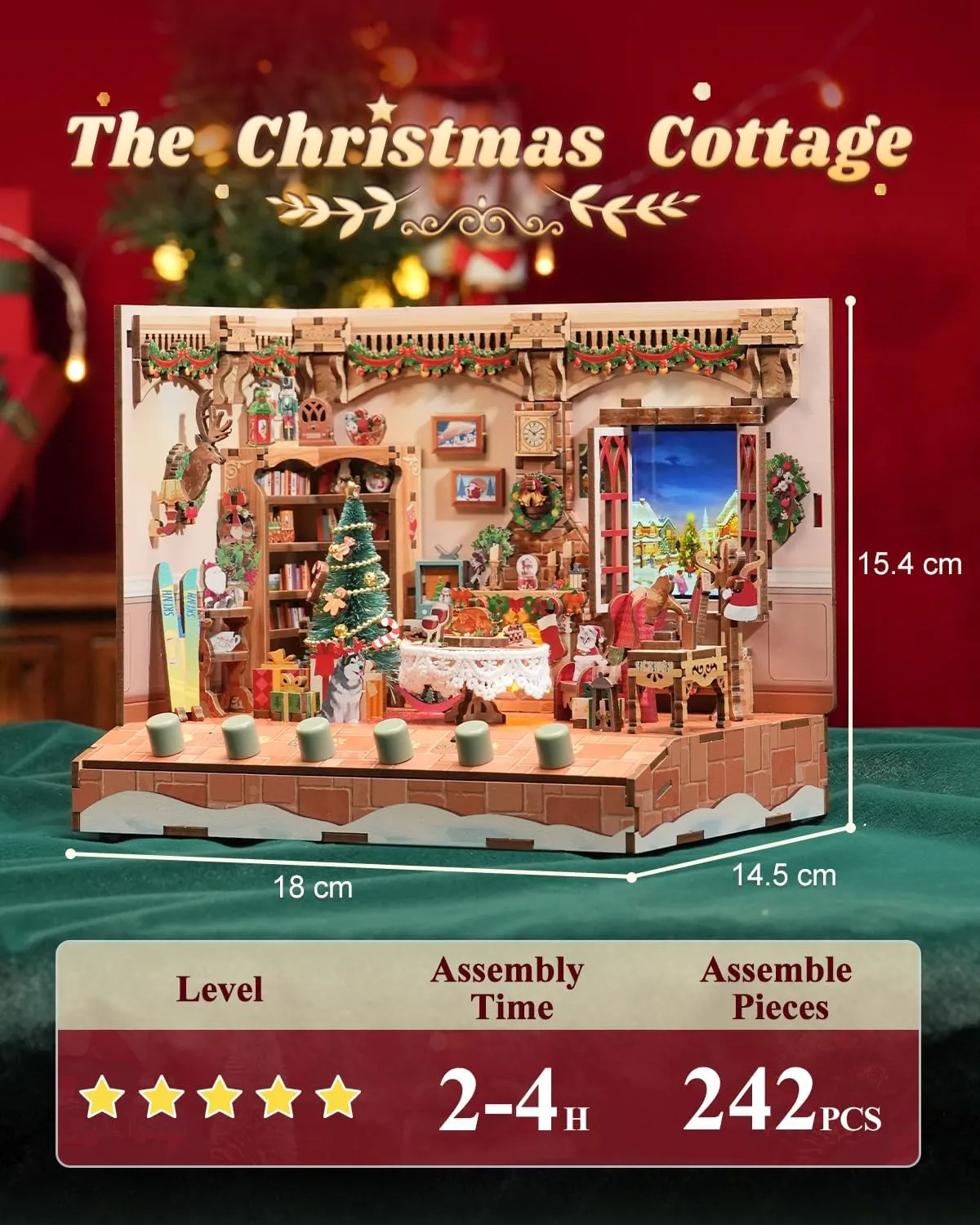 Tonecheer DIY Miniature House Kit, Wooden Dollhouse Kit with Music and White Noise,Tiny Diorama House Building Set with Electronic Screen Kit Creative Idea Gifts for Aduls (The Christmas Cottage)