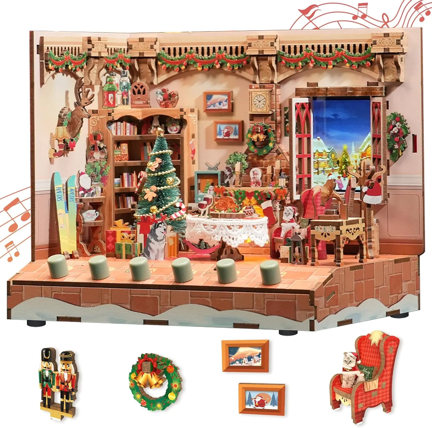 Tonecheer DIY Miniature House Kit, Wooden Dollhouse Kit with Music and White Noise,Tiny Diorama House Building Set with Electronic Screen Kit Creative Idea Gifts for Aduls (The Christmas Cottage)