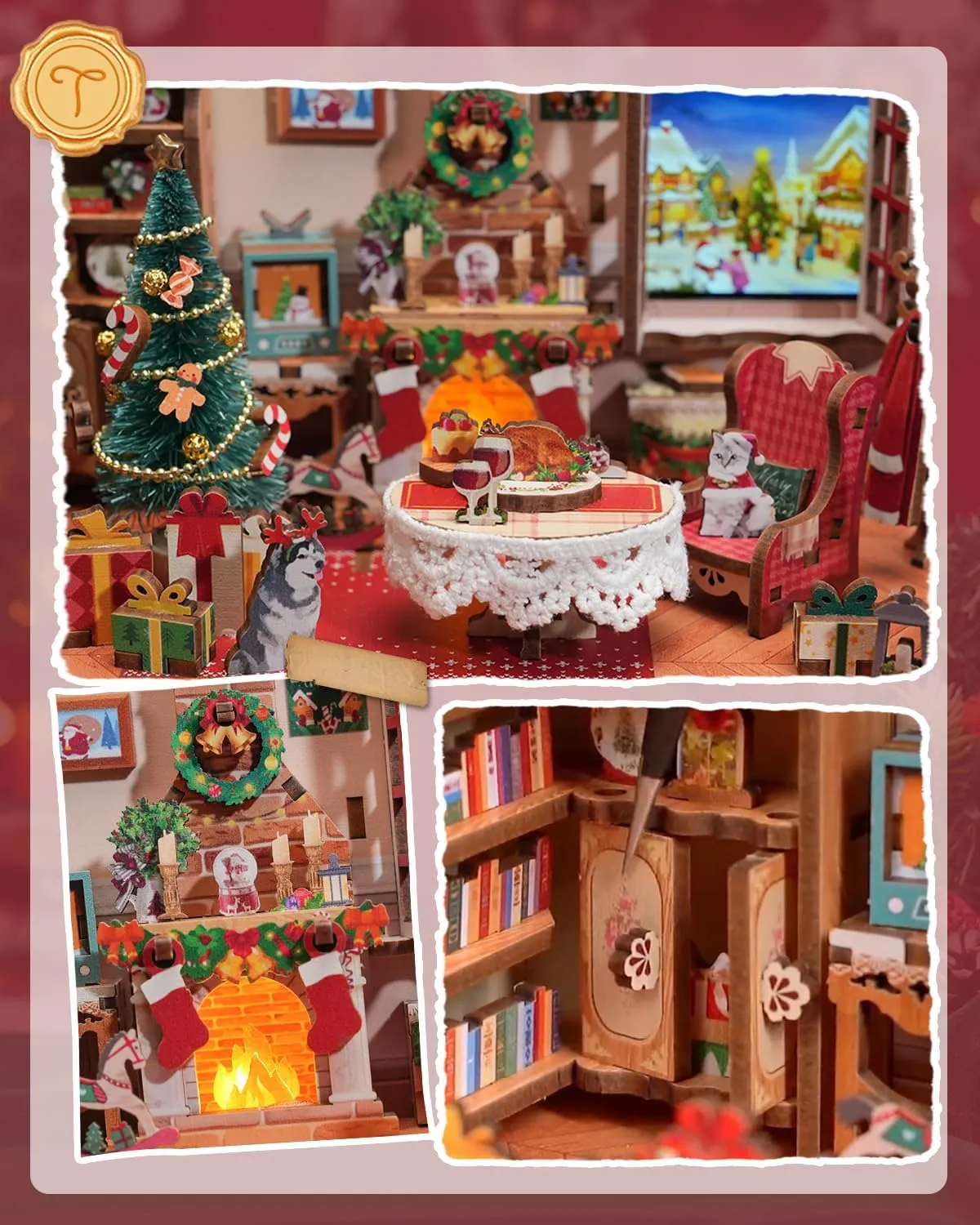 Tonecheer DIY Miniature House Kit, Wooden Dollhouse Kit with Music and White Noise,Tiny Diorama House Building Set with Electronic Screen Kit Creative Idea Gifts for Aduls (The Christmas Cottage)