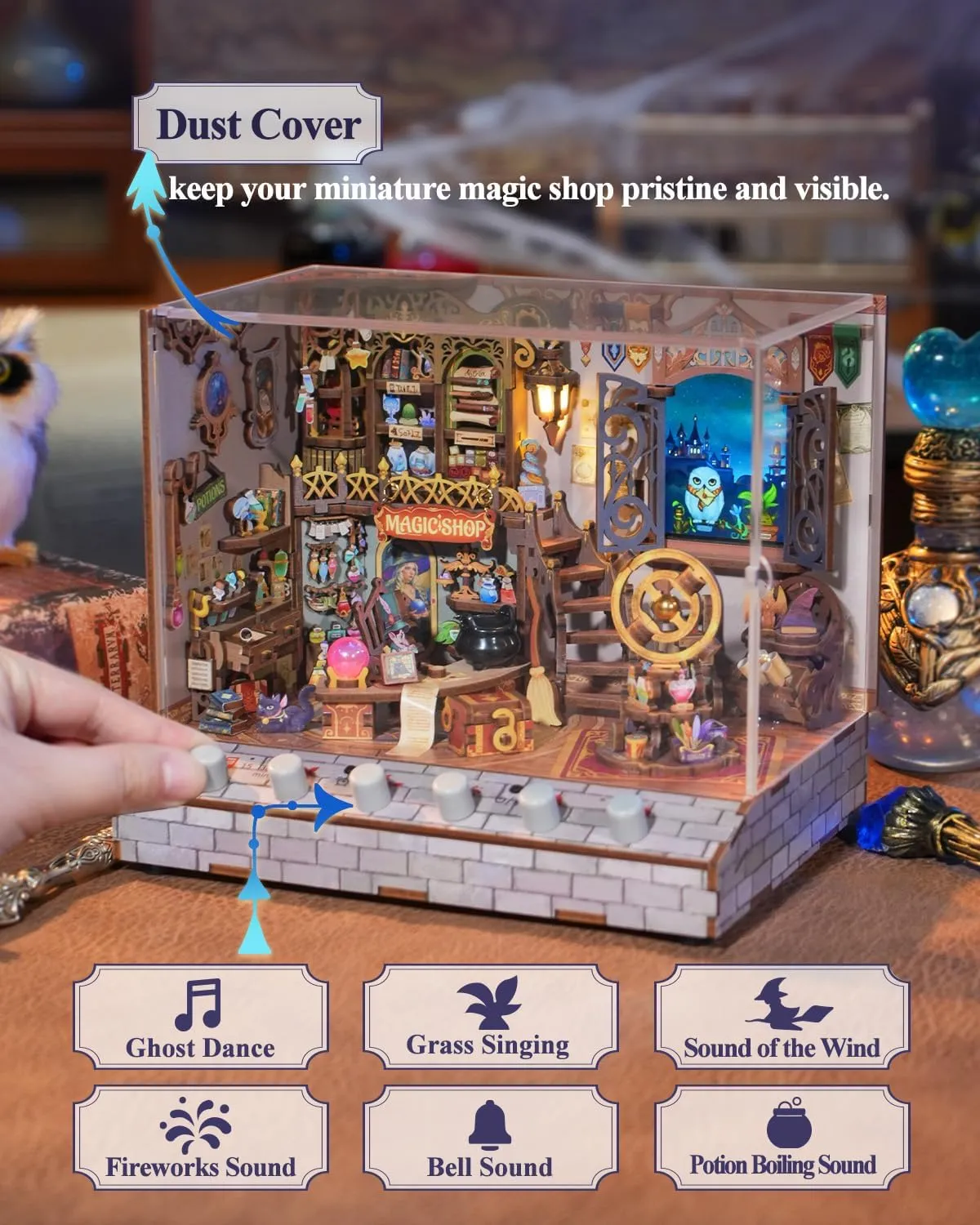 Tonecheer DIY Miniature House Kit, Wooden Dollhouse Kit with White Noise,Tiny Diorama House Building Set with Electronic Screen Craft Kits Make for Aduls (Magic Shop)