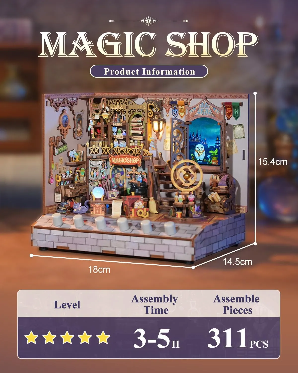 Tonecheer DIY Miniature House Kit, Wooden Dollhouse Kit with White Noise,Tiny Diorama House Building Set with Electronic Screen Craft Kits Make for Aduls (Magic Shop)