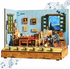 Tonecheer DIY Miniature House Kit, Wooden Dollhouse Kit with White Noise,Tiny Diorama House Building Set with Electronic Screen Craft Kits Make Creative Idea Gifts for Aduls (Vincent's Bedroom)