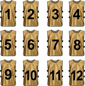 TopTie 12 Pcs Numbered Training Vest Scrimmage Practice Vest Pinnies Sets of 12 (#1-12), Soccer Pinnies
