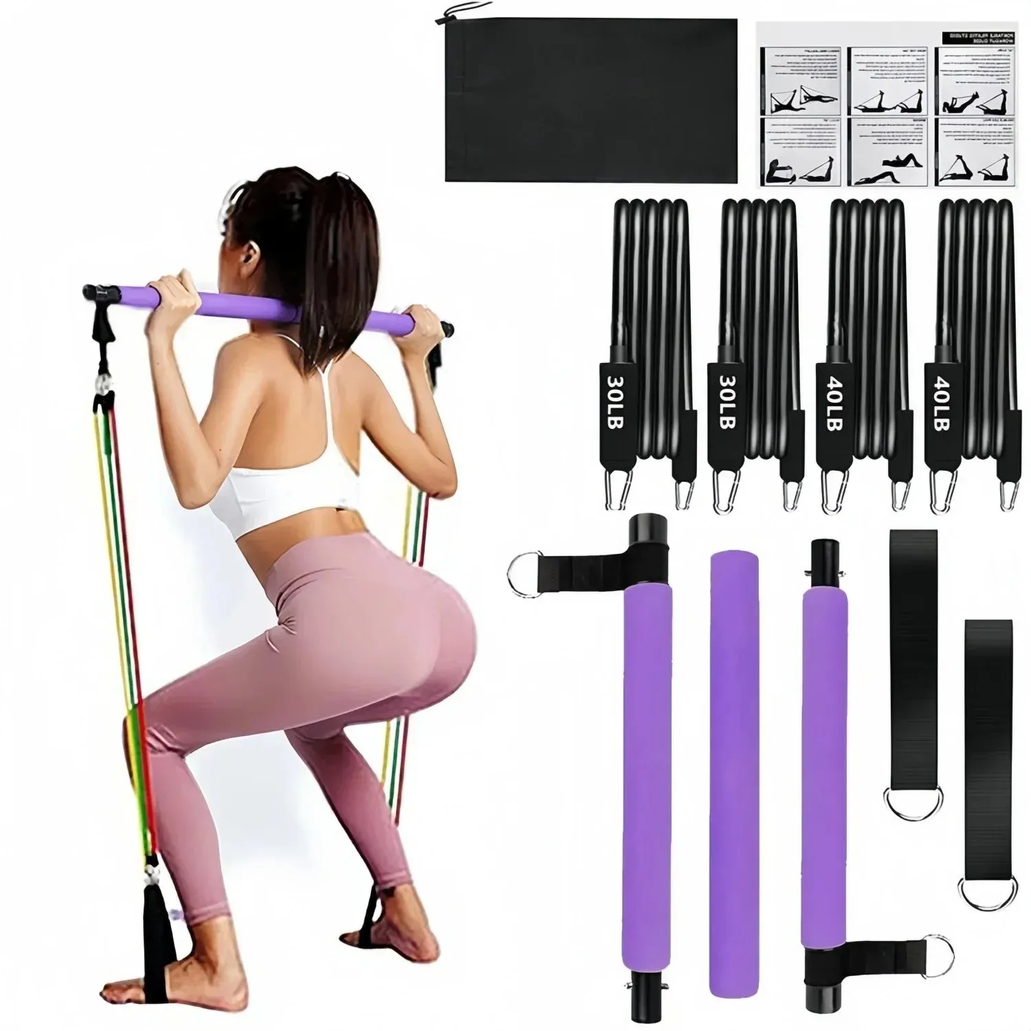 Total Body Fitness: 11-Piece Portable Yoga Pilates Bar Kit for Home Workouts