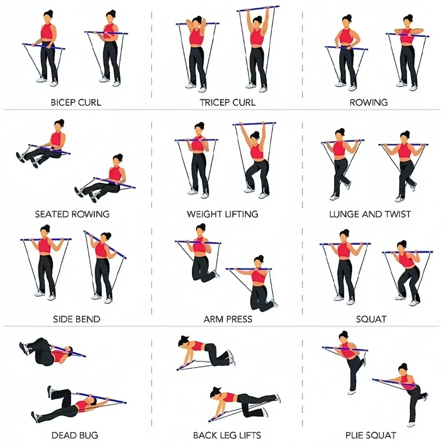 Total Body Fitness: 11-Piece Portable Yoga Pilates Bar Kit for Home Workouts