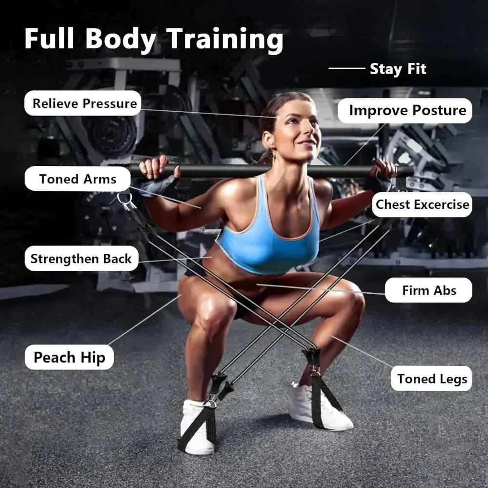 Total Body Fitness: 11-Piece Portable Yoga Pilates Bar Kit for Home Workouts