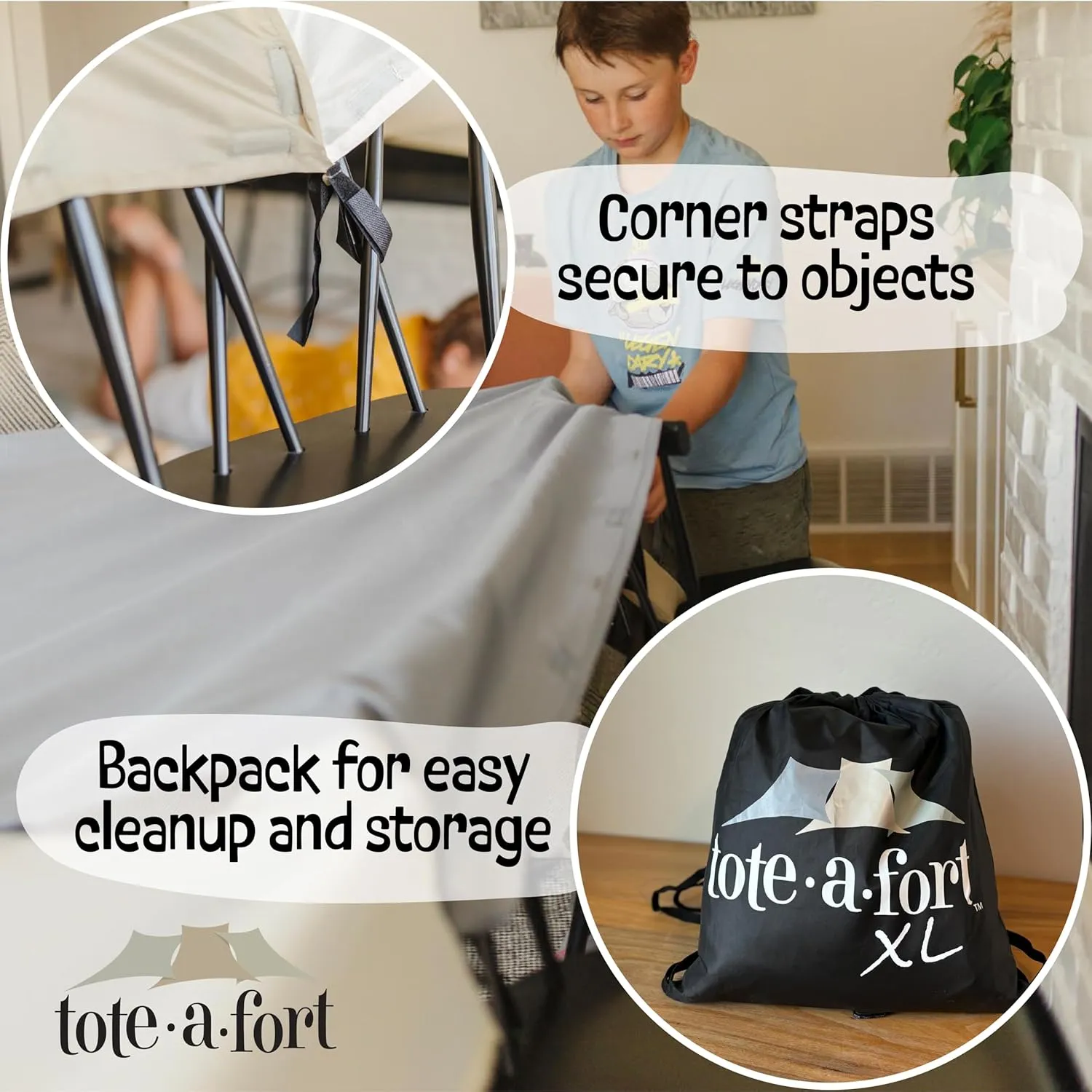 Tote a Fort Earthy XL Blanket Fort Building Kit for Kids, 4 Blanket TOTEAFORT Toy, Make a Portable Playhouse, Play Tent Boy and Girl Indoor Outdoor Build Set, STEM Children Toy, Ages 4, 8, 12  
