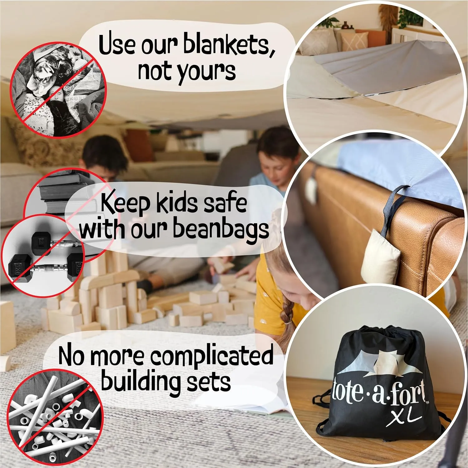 Tote a Fort Earthy XL Blanket Fort Building Kit for Kids, 4 Blanket TOTEAFORT Toy, Make a Portable Playhouse, Play Tent Boy and Girl Indoor Outdoor Build Set, STEM Children Toy, Ages 4, 8, 12  
