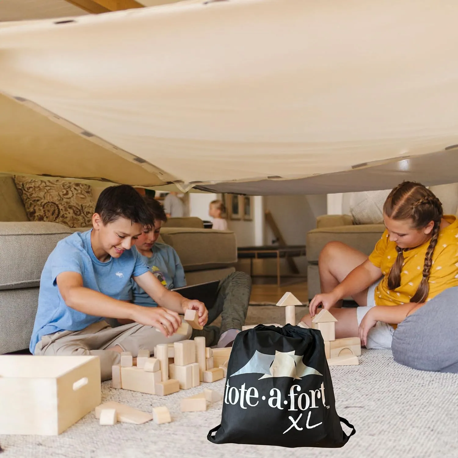Tote a Fort Earthy XL Blanket Fort Building Kit for Kids, 4 Blanket TOTEAFORT Toy, Make a Portable Playhouse, Play Tent Boy and Girl Indoor Outdoor Build Set, STEM Children Toy, Ages 4, 8, 12  