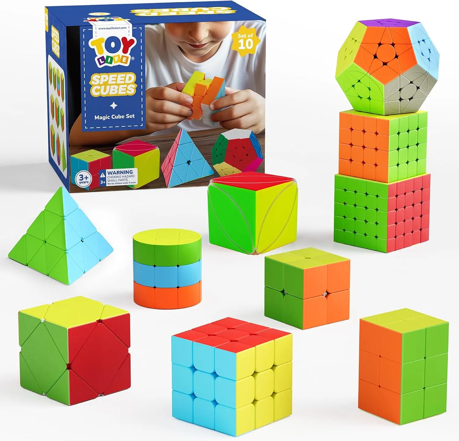 TOY Life Speed Cube Set 10 Pack Magic Cube | Includes Speed Cubes 3x3, 2x2, 4x4, Pyramid Cube, Megaminx Cube Puzzle Cube Bundle Collection Cube Toys Gift for Kids & Adults