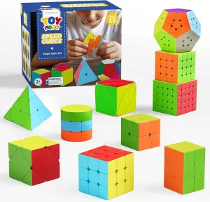 TOY Life Speed Cube Set 10 Pack Magic Cube | Includes Speed Cubes 3x3, 2x2, 4x4, Pyramid Cube, Megaminx Cube Puzzle Cube Bundle Collection Cube Toys Gift for Kids & Adults
