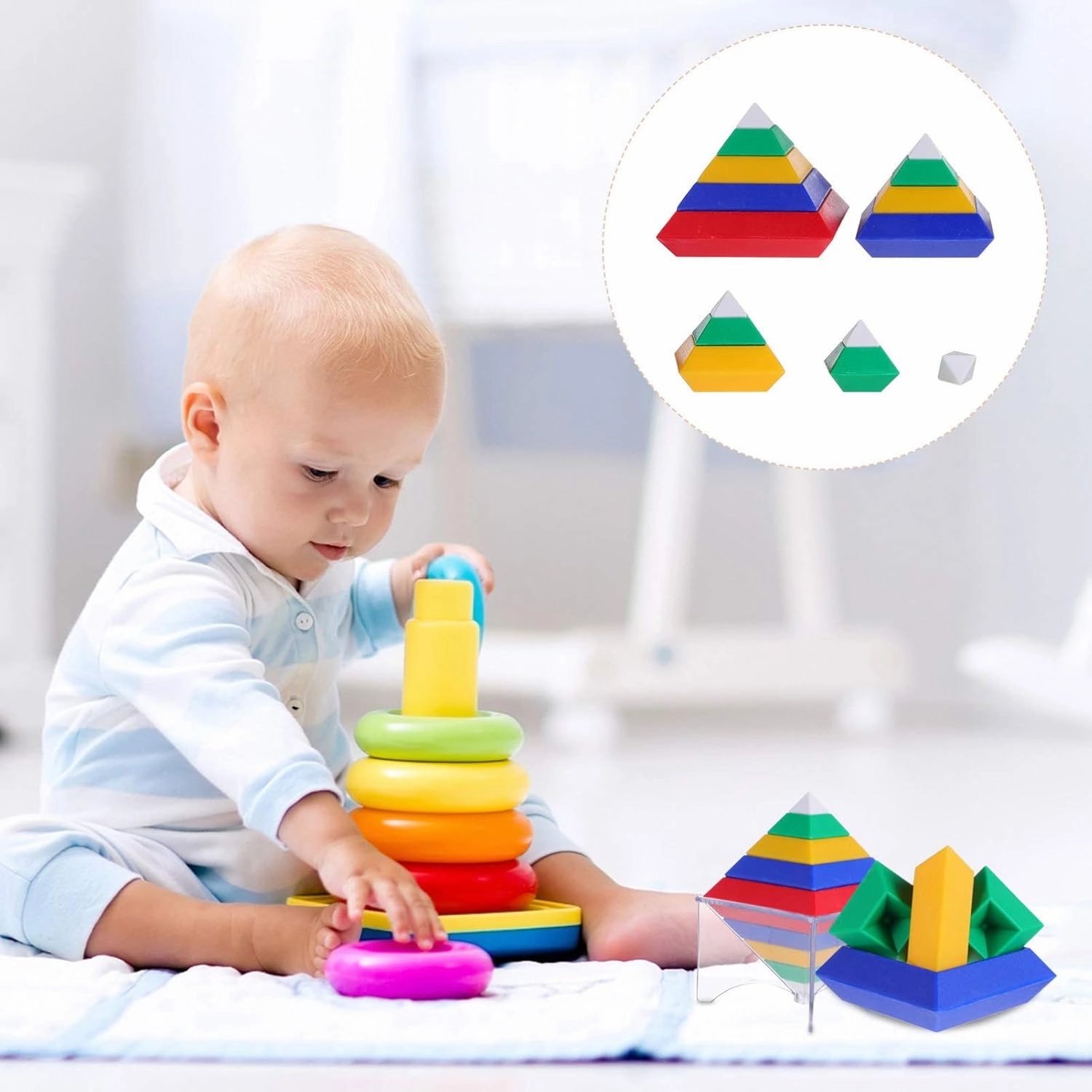 TOYANDONA Baby Toys Infant Toys 1set Blocks Geometric Pyramid Assembled D of Early - Childhood Blocks, for Stem Educational Preschool Cube Funny Playthings Teasers Stacking Kids Toys