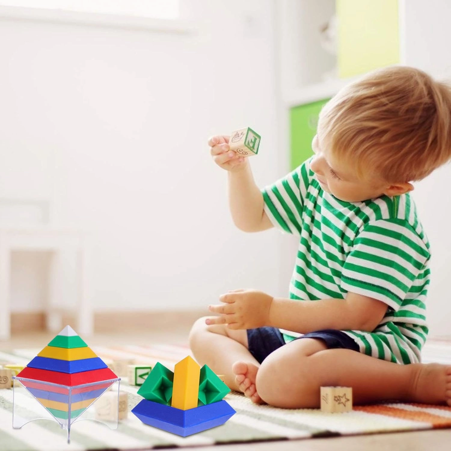 TOYANDONA Baby Toys Infant Toys 1set Blocks Geometric Pyramid Assembled D of Early - Childhood Blocks, for Stem Educational Preschool Cube Funny Playthings Teasers Stacking Kids Toys