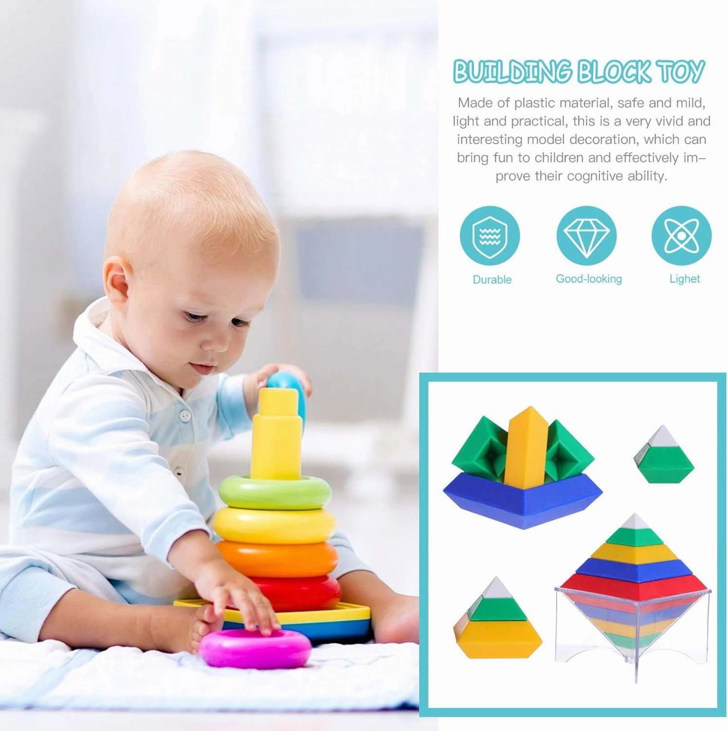 TOYANDONA Baby Toys Infant Toys 1set Blocks Geometric Pyramid Assembled D of Early - Childhood Blocks, for Stem Educational Preschool Cube Funny Playthings Teasers Stacking Kids Toys