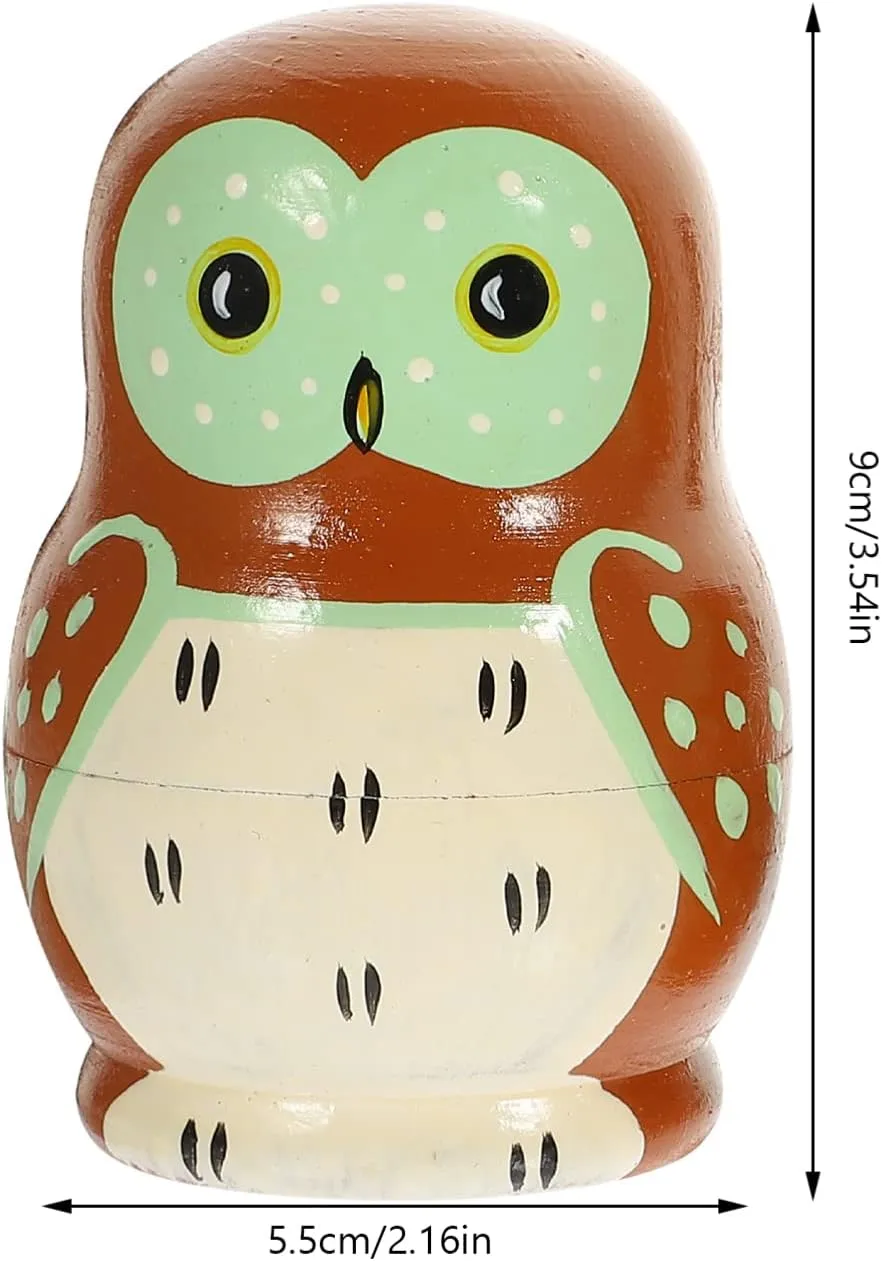 Toyvian Wood Owl Nesting Dolls 5 Pcs Matryoshka Russian Doll Cartoon Animal Stacking Doll Cute Animal Toy Birthday Party Decoration for Gift Favors Decor