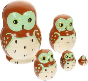 Toyvian Wood Owl Nesting Dolls 5 Pcs Matryoshka Russian Doll Cartoon Animal Stacking Doll Cute Animal Toy Birthday Party Decoration for Gift Favors Decor