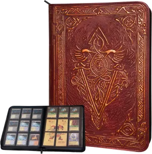 Trading Card Binder - 9 Pocket Album w Zipper - 360 Side Loading Folder for TCG - 3D PU Leather - For MTG, Disney Lorcana Trading Card Game, Magic The Gathering, Pokemon - Book Accessories Gift - Red