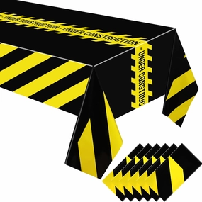 Tranqun 6 Pcs Construction Party Favors 51" x 108" Construction Tablecloth Construction Theme Table Cover Birthday Decorations Supplies for Kids Boys Adults Car Racing Runner Road