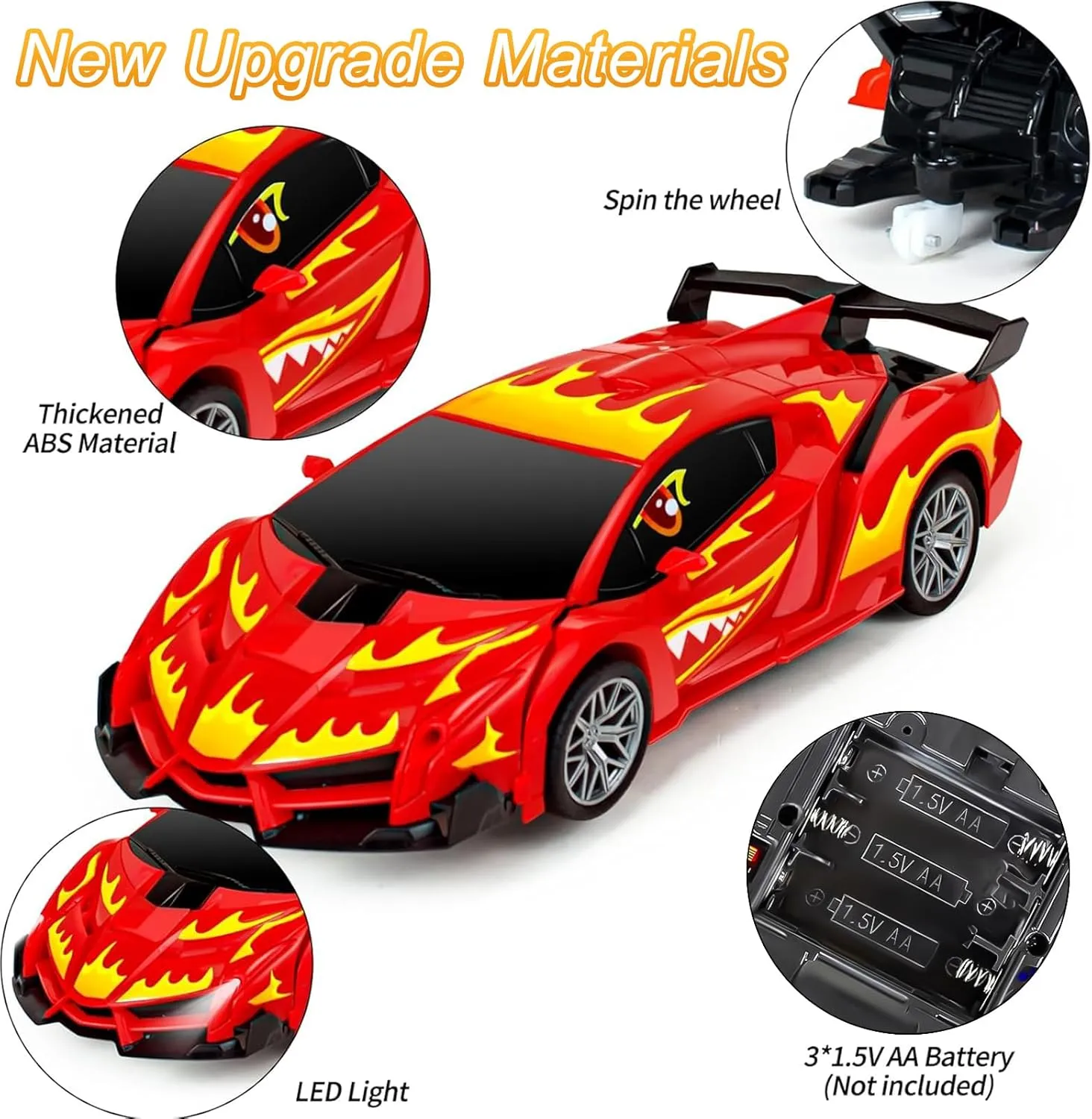 Transformable Remote Control Cars Toys for Boys Girls 3 4-7 8-12 Birthday Gifts, Rc Car Transforming Robot Toys for Kids- 1:18 One-Button Deformation Robot Car Toy with 360° Rotating & LEDs Lights-Red