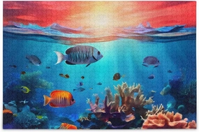 Tropical Fish Sunset Jigsaw Puzzle 1000 Piece, Educational Intellectual Decompression Puzzle Game Jigsaw Puzzle for Adult Active Thinking Party Entertainment, Family Games