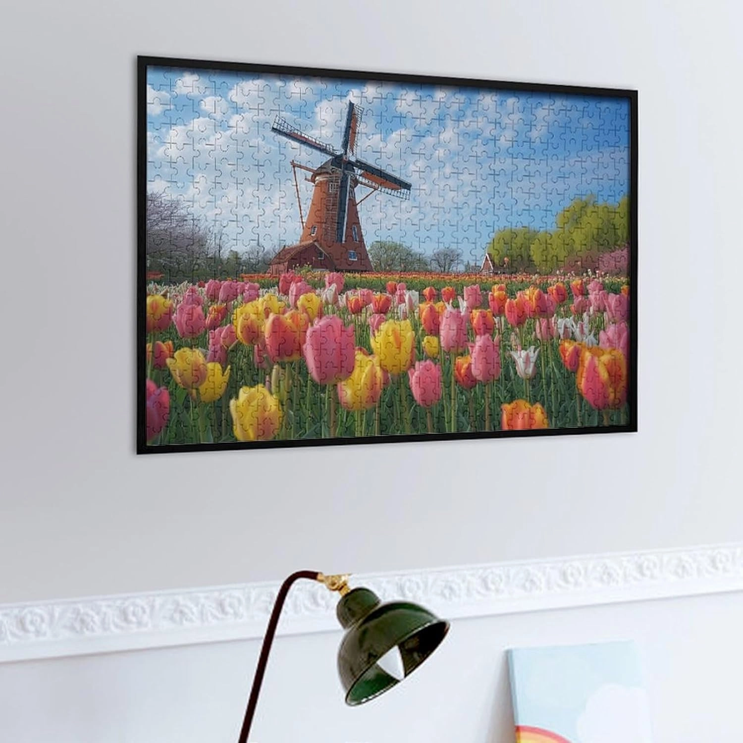 Tulips 500 Piece Jigsaw Puzzle,Dutch Landscape Windmill Wooden Puzzle for Adults,with Letters on Back,Great Gift,500 PCS
