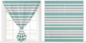 Turquoise Stripes Self Adhesive Blackout Curtains with Tiebacks,Portable Rod Pocket Living Room Darkening Curtains,Modern Minimalist Horizontal Lines Thermal Insulated Windows Cover,59Wx63H