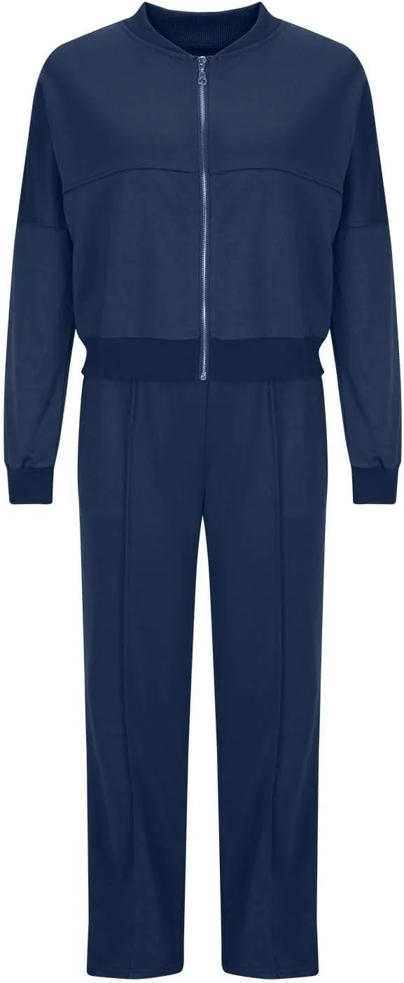 Two Piece Sets for Women Going Out Solid Zipper Sweatsuits Casual Straight Leg Pants Set 2 Piece Travel Outfits