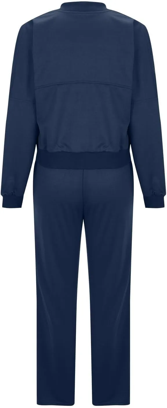 Two Piece Sets for Women Going Out Solid Zipper Sweatsuits Casual Straight Leg Pants Set 2 Piece Travel Outfits