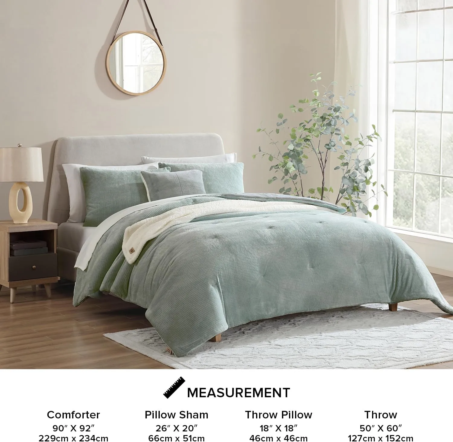 UGG Remina Comforter Set 5 Piece Bed in a Bag with Throw Blanket, Decorative Pillow, Shams, and Reversible Comforter Hypoallergenic Washable Luxury Fluffy Bedding, Full/Queen, Blue Green Clear Creek