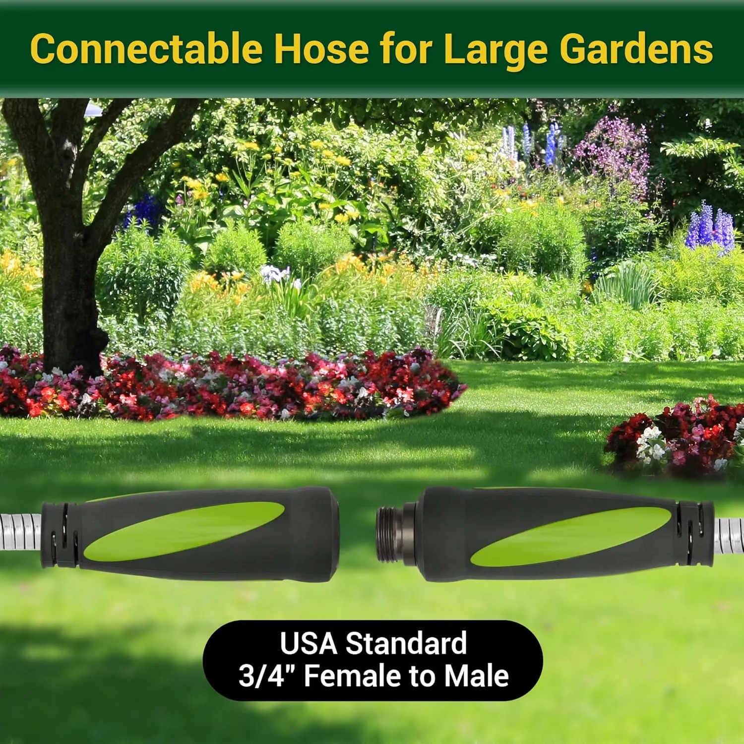Ultimate Garden Hose Bundle: 50FT and 100FT Heavy-Duty Water Hose Set with Swivel Handle & 8 Function Nozzle for Versatile Watering Needs, Flexible, No Kink, Lightweight Metal Hoses