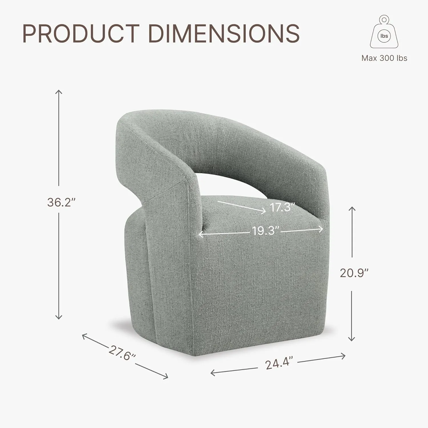 Upholstered Dining Chairs with Casters No Assembly Modern Barrel Armchair with Rollers for Diningroom Bedroom Livingroom Reading Room,Set of 2,Fog