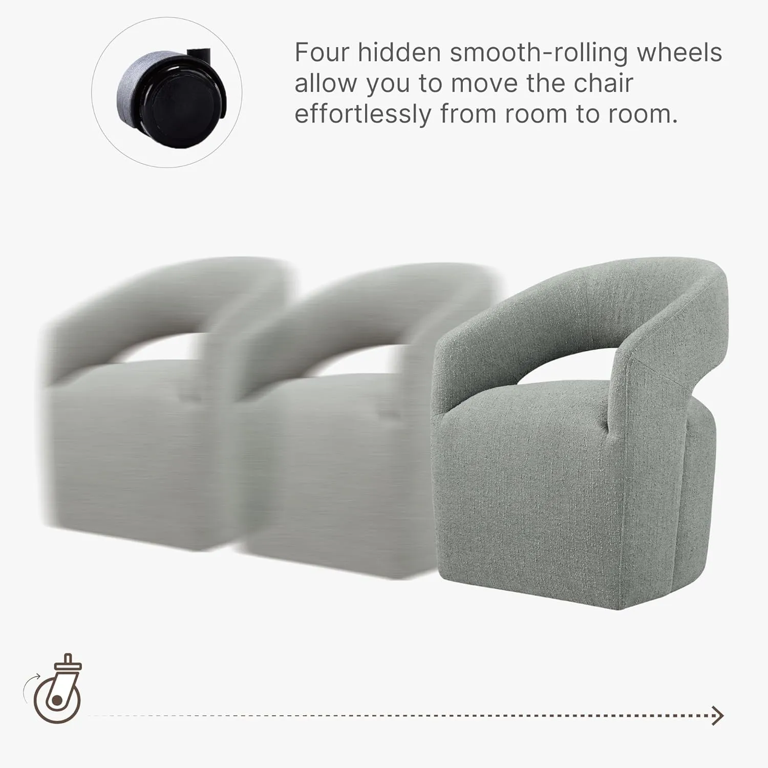 Upholstered Dining Chairs with Casters No Assembly Modern Barrel Armchair with Rollers for Diningroom Bedroom Livingroom Reading Room,Set of 2,Fog