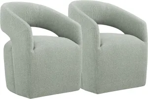 Upholstered Dining Chairs with Casters No Assembly Modern Barrel Armchair with Rollers for Diningroom Bedroom Livingroom Reading Room,Set of 2,Fog