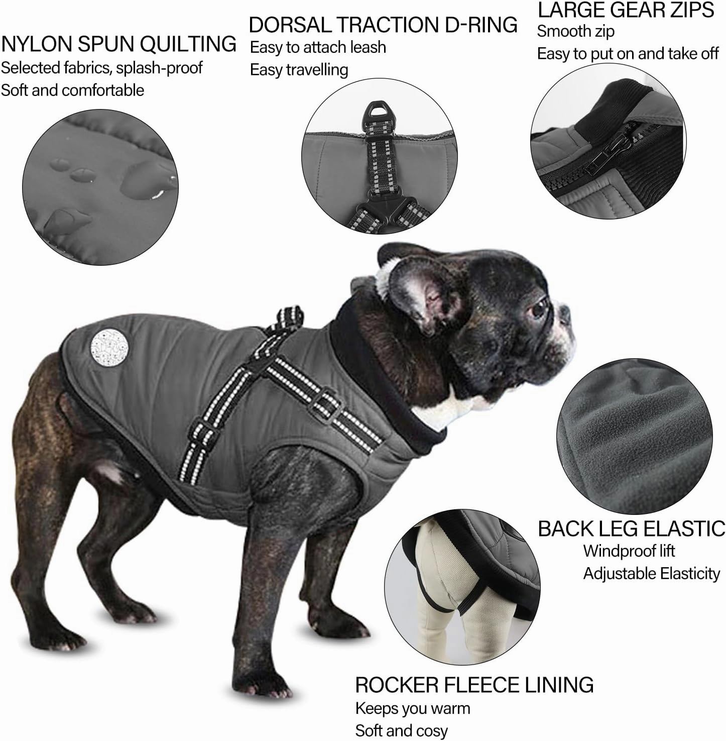 URBEST Dog Winter Coat Warm Soft Lining Dog Coat Windproof Waterproof Dog Jacket Reflective Straps Comfortable Dog Coat Fits Small, Medium and Large Dogs (Grey, Large)