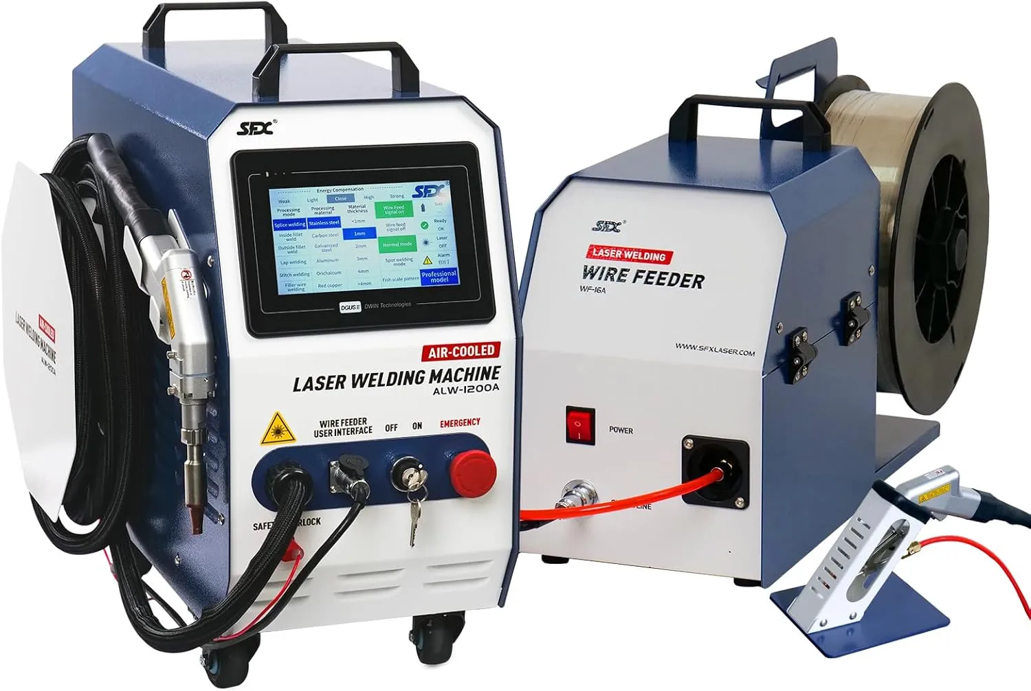 US STOCK Handheld Laser Welding Machine 1200W Air Cooled Laser Welder with Auto Wire Feeder for Metal,Stainless Steel, Aluminum Class 2 Portable Air-Cooled Laser Welder for Industrial Use ALW-1200A