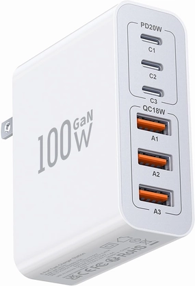 USB C Wall Charger Block,100W GaN 6-Port QC PD3.0 Charging Station Type C Fast Chargers Plug Brick Portable Cube Hub Multiport Power Adapter for iPhone16/15/14 Pro Galaxy S25 Ultra2 AirPods4 Watch10