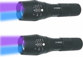 UV Flashlight 365nm & 395nm Blacklight Wood’s Lamp Ultraviolet Flashlights for Rocks Hunting & UV Glue Curing, Pet Urine Detector, Scorpions Finder, 2 Pack